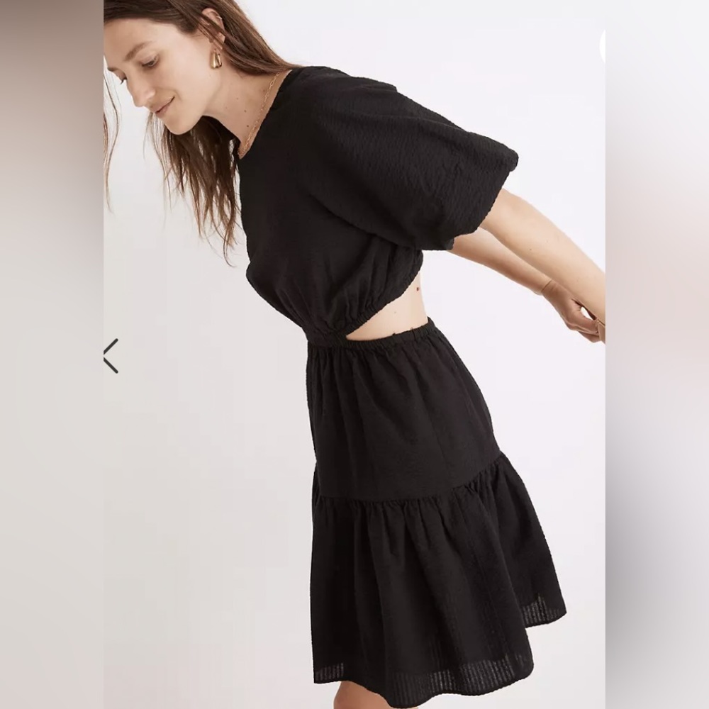 Madewell Seersucker Puff-Sleeve Cutout Mini Dress size XL
